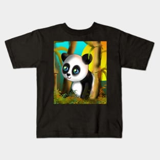 Adorably cute cartoon panda in a bamboo forest Kids T-Shirt